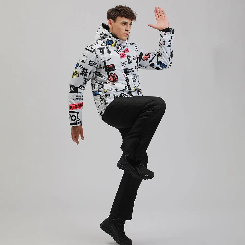 HOTIAN Men Graffiti Graphic Ski Jacket & Pants Set HOTIAN