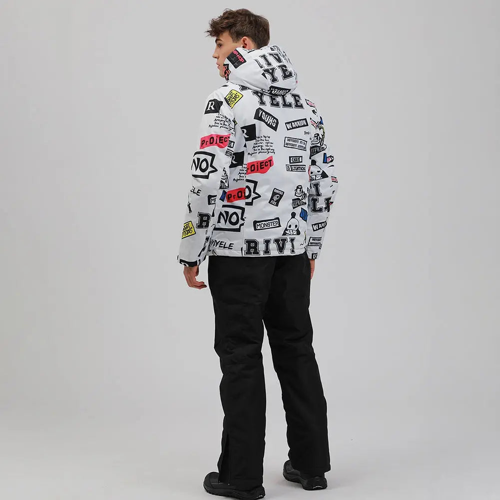 HOTIAN Men Graffiti Graphic Ski Jacket & Pants Set HOTIAN