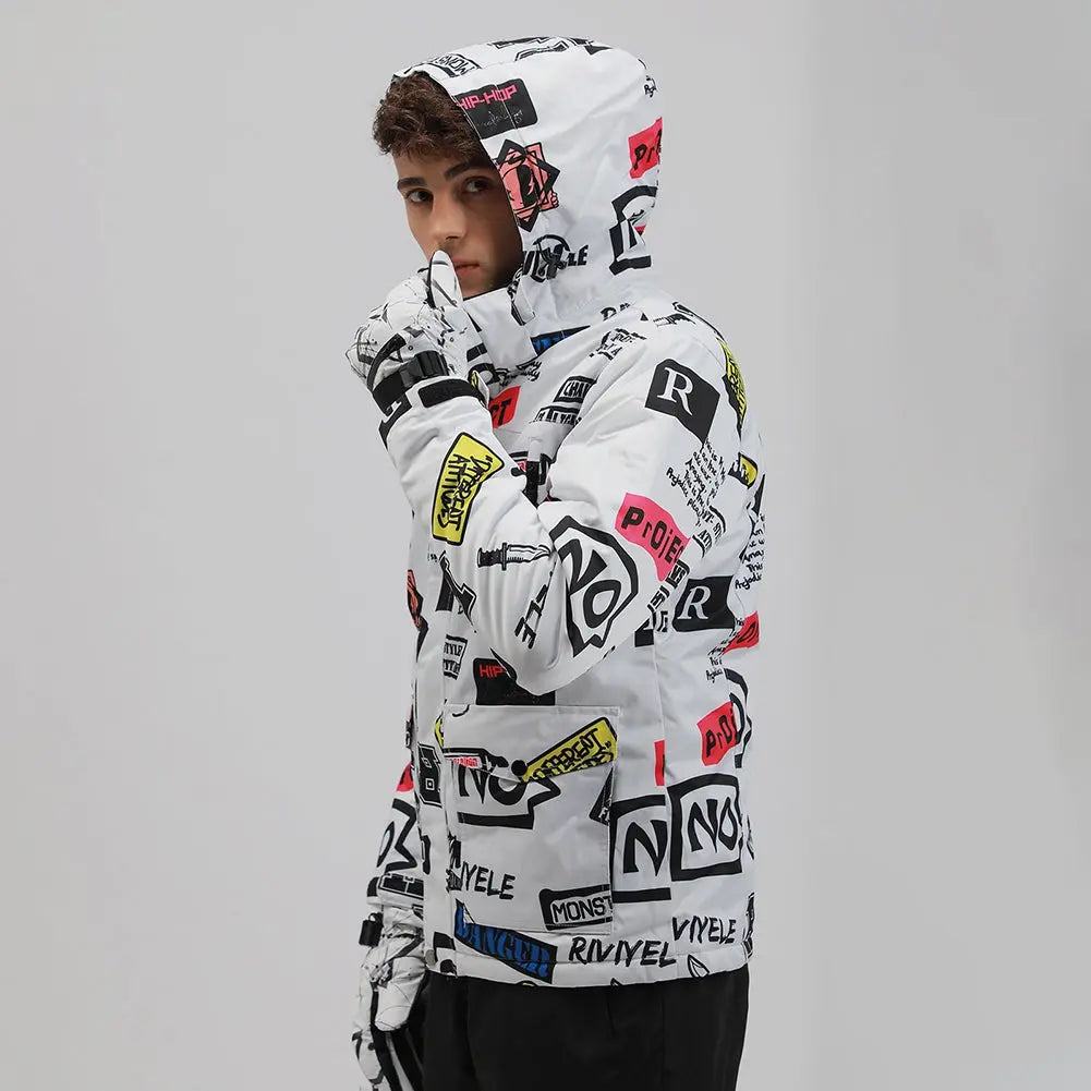 HOTIAN Men Graffiti Graphic Ski Jacket & Pants Set HOTIAN