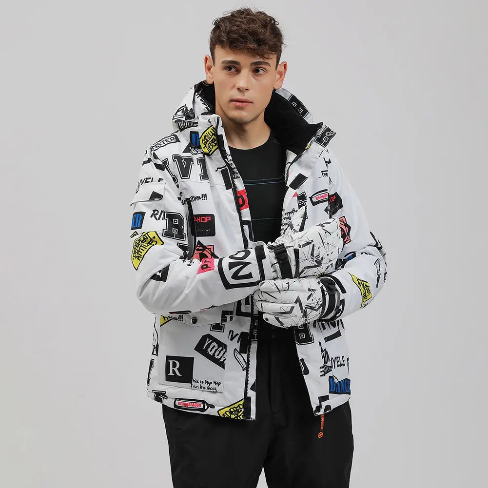 HOTIAN Men Graffiti Graphic Ski Jacket & Pants Set HOTIAN