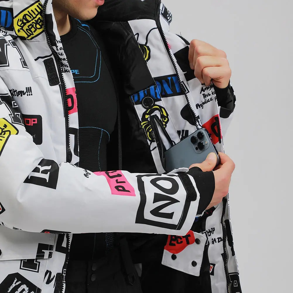 HOTIAN Men Graffiti Graphic Ski Jacket & Pants Set HOTIAN