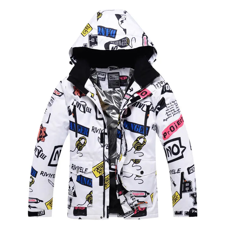 HOTIAN Men Graffiti Graphic Ski Jacket & Pants Set HOTIAN