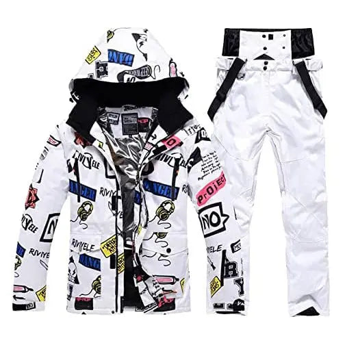 HOTIAN Men Graffiti Graphic Ski Jacket & Pants Set HOTIAN