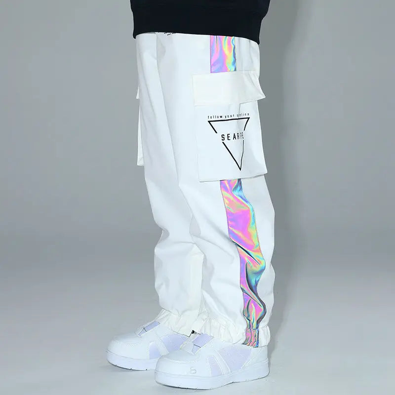 HOTIAN Men Reflective Holographic Tape Ski Cargo Jogger Pants With Logo Print Pocket HOTIAN
