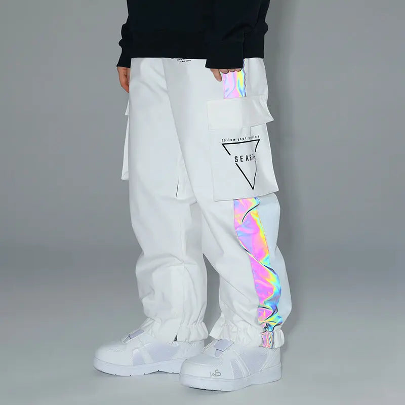 HOTIAN Men Reflective Holographic Tape Ski Cargo Jogger Pants With Logo Print Pocket HOTIAN