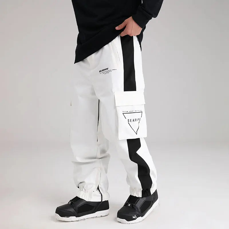 HOTIAN Men Striped Tape Ski Cargo Jogger Pants With Logo Print Pocket HOTIAN