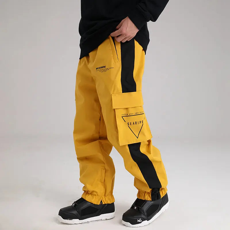 HOTIAN Men Striped Tape Ski Cargo Jogger Pants With Logo Print Pocket HOTIAN