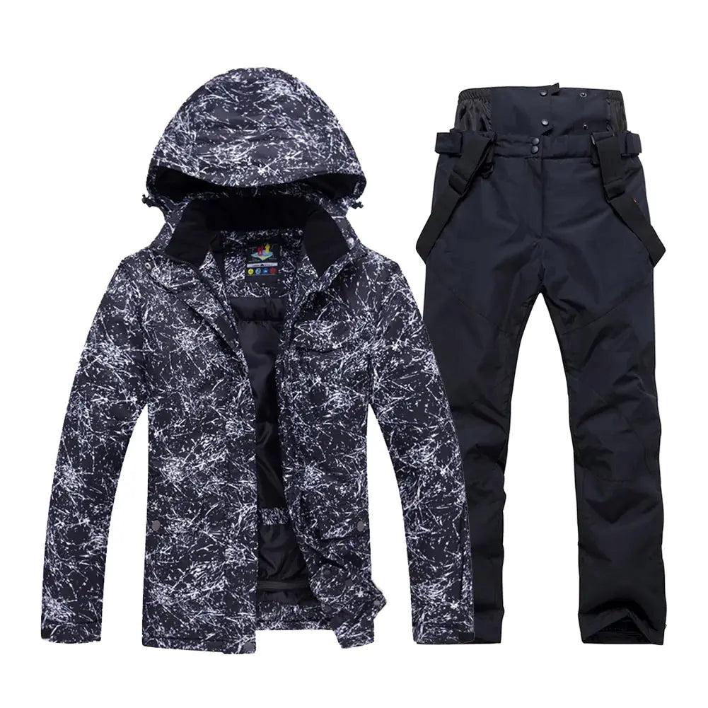 HOTIAN Unisex Snowboard Ski Jacket and Pants Set Marble Pattern HOTIAN