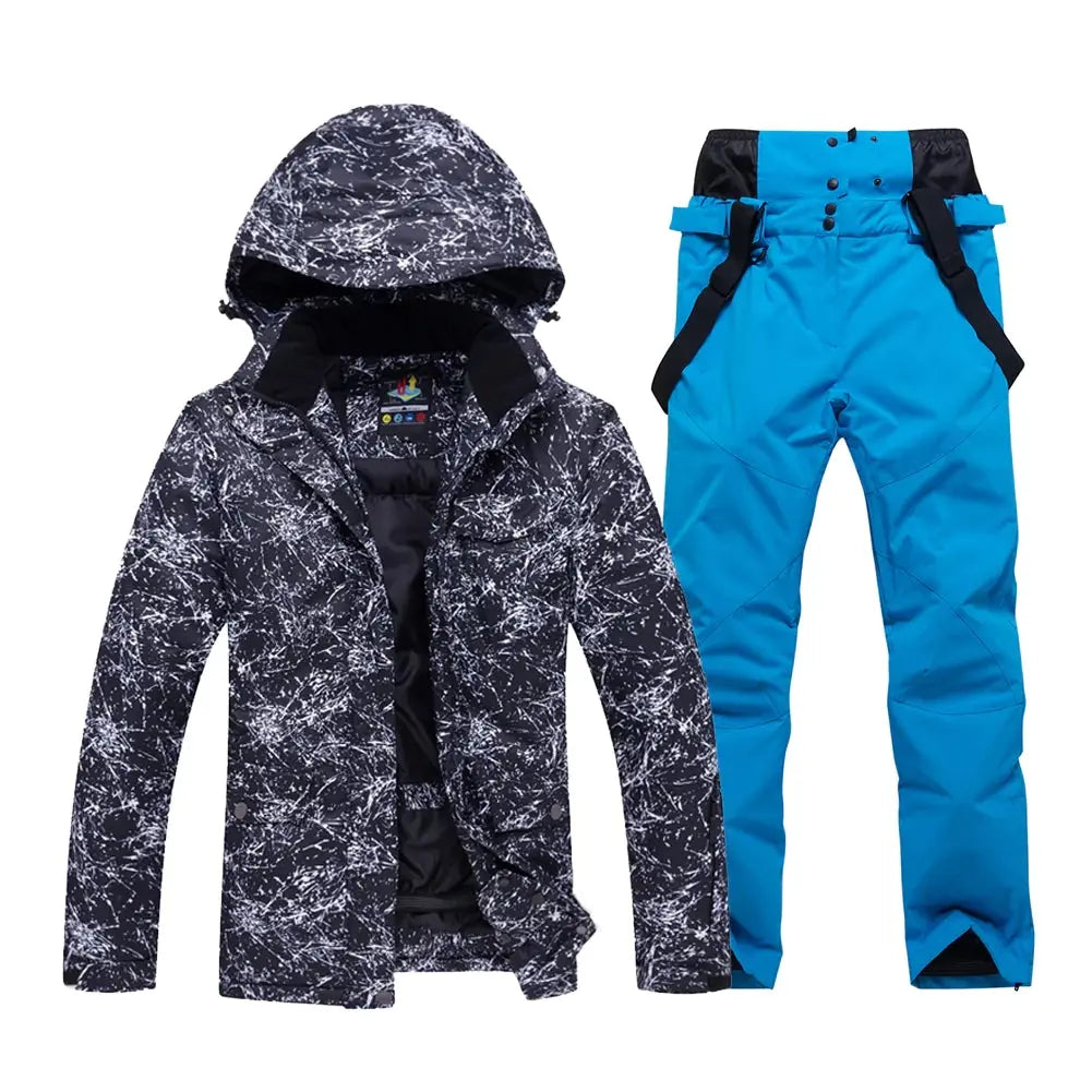 HOTIAN Unisex Snowboard Ski Jacket and Pants Set Marble Pattern HOTIAN