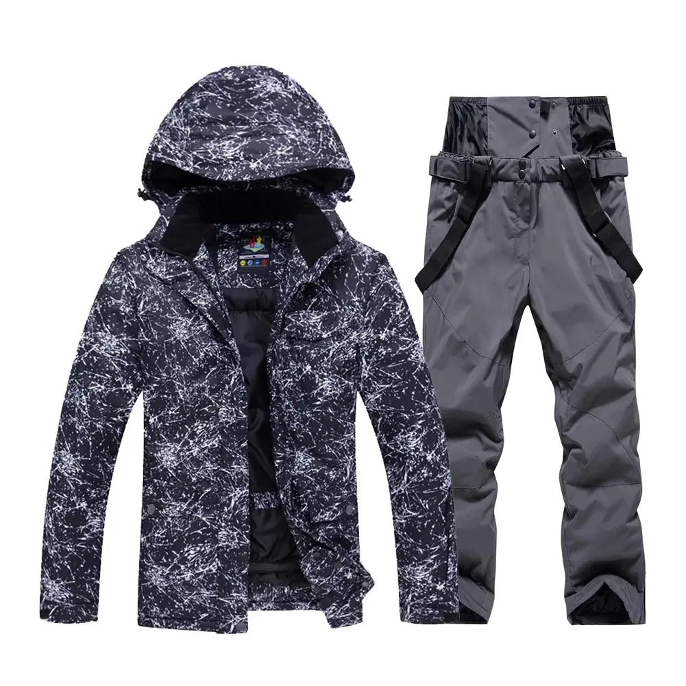 HOTIAN Unisex Snowboard Ski Jacket and Pants Set Marble Pattern HOTIAN