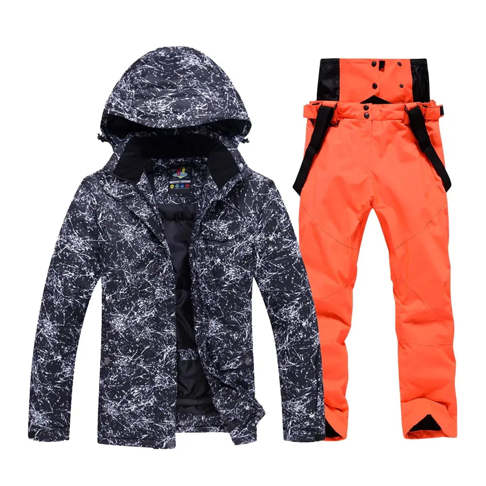 HOTIAN Unisex Snowboard Ski Jacket and Pants Set Marble Pattern HOTIAN