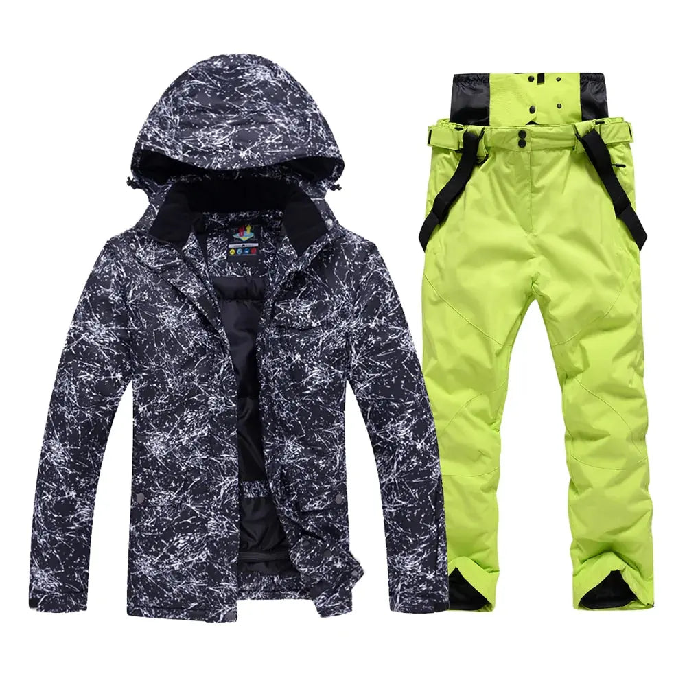 HOTIAN Unisex Snowboard Ski Jacket and Pants Set Marble Pattern HOTIAN