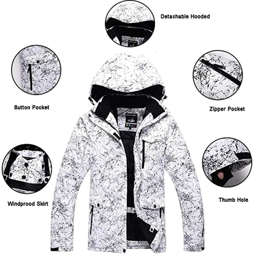 HOTIAN Unisex Snowboard Ski Jacket and Pants Set Marble Pattern HOTIAN