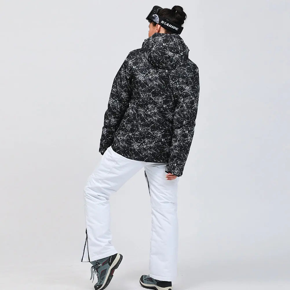 HOTIAN Unisex Snowboard Ski Jacket and Pants Set Marble Pattern HOTIAN