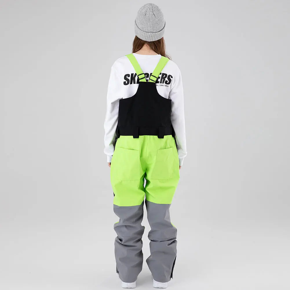 HOTIAN Women Color Block Ski Overall Bib Pants With Adjustable Strap HOTIAN