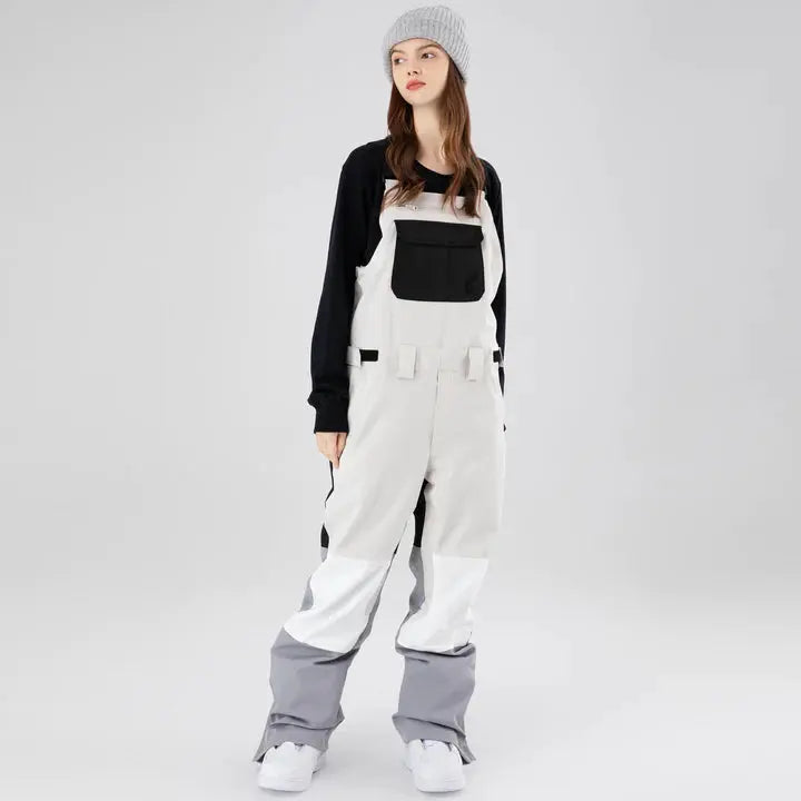 HOTIAN Women Color Block Ski Overall Bib Pants With Adjustable Strap HOTIAN