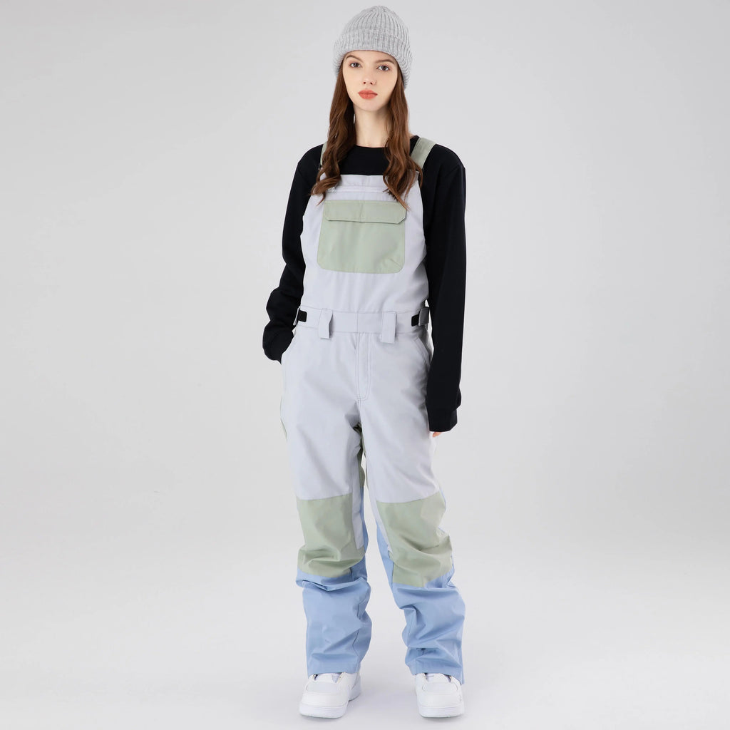 HOTIAN Women Color Block Ski Overall Bib Pants With Adjustable Strap HOTIAN