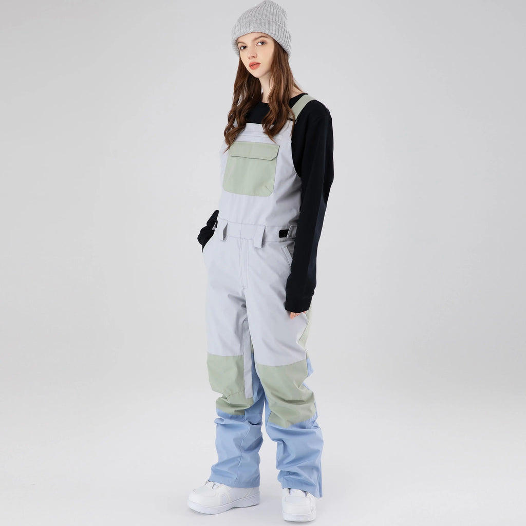 HOTIAN Women Color Block Ski Overall Bib Pants With Adjustable Strap HOTIAN