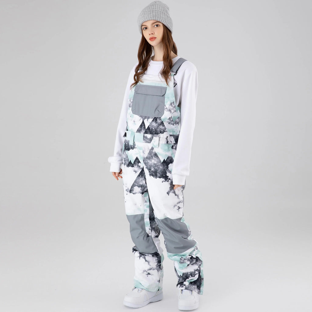 HOTIAN Women Geometric Mountain Graphic Ski Overall Bib Pants HOTIAN