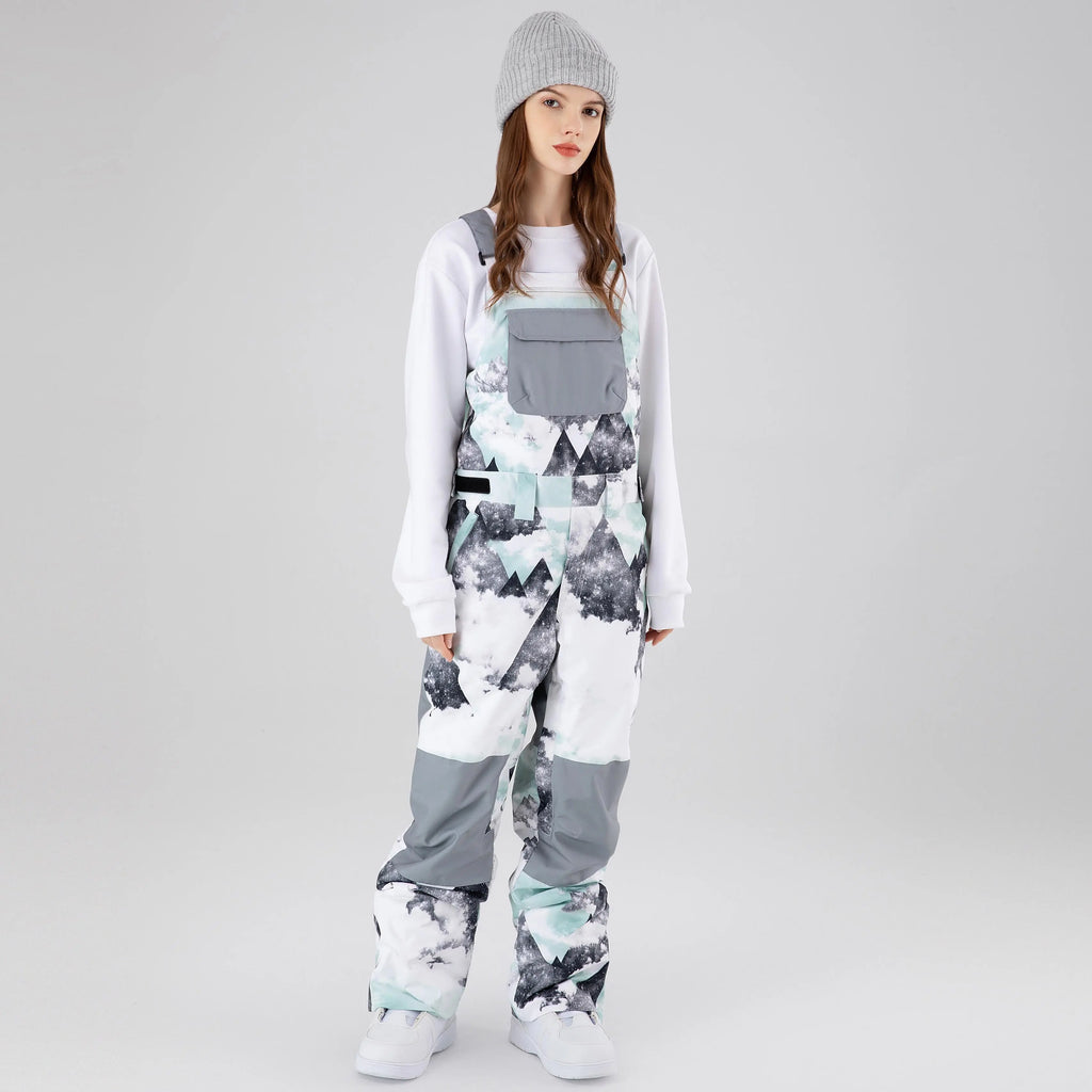 HOTIAN Women Geometric Mountain Graphic Ski Overall Bib Pants HOTIAN