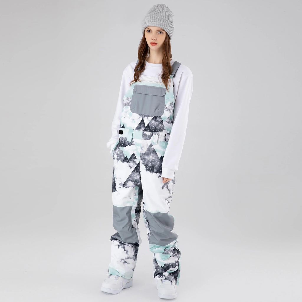 HOTIAN Women Geometric Mountain Graphic Ski Overall Bib Pants HOTIAN