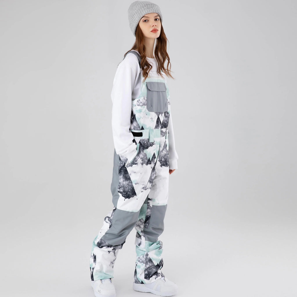 HOTIAN Women Geometric Mountain Graphic Ski Overall Bib Pants HOTIAN