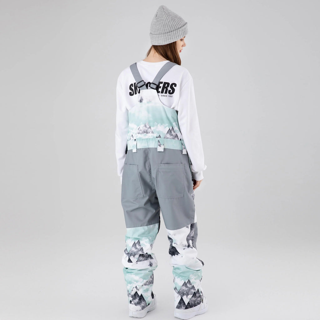 HOTIAN Women Geometric Mountain Graphic Ski Overall Bib Pants HOTIAN