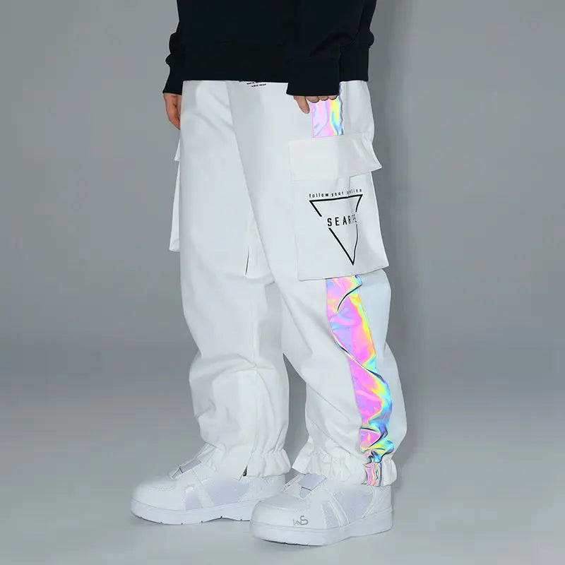 HOTIAN Women Reflective Holographic Tape Ski Cargo Jogger Pants With Logo Print Pocket HOTIAN