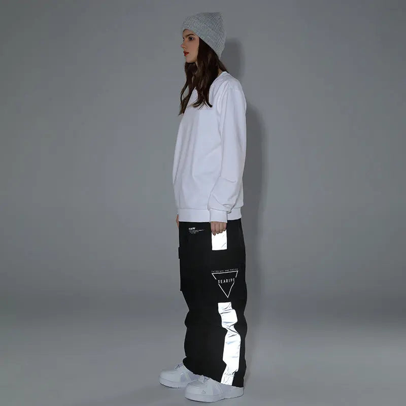 HOTIAN Women Reflective Holographic Tape Ski Cargo Jogger Pants With Logo Print Pocket HOTIAN