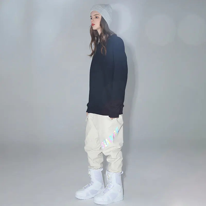 HOTIAN Women Reflective Logo Print Cargo Ski Pants HOTIAN
