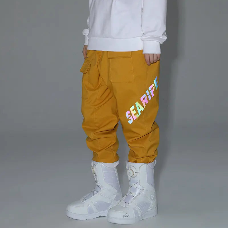 HOTIAN Women Reflective Logo Print Cargo Ski Pants HOTIAN