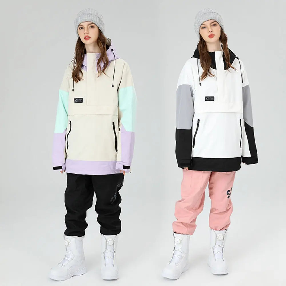 Hotian Colorblock Women Ski Snowboard Anorak Jacket HOTIAN