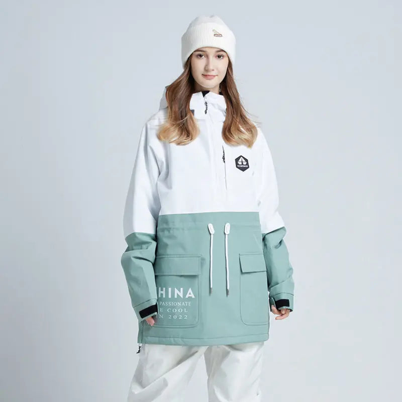 Hotian Colorblock Women Snowboard Anorak Insulated Jacket HOTIAN