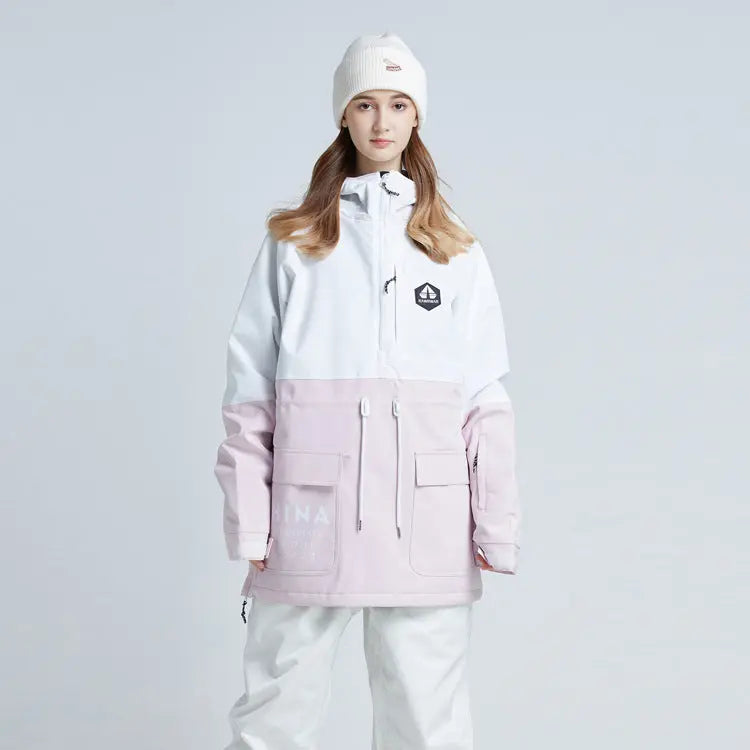 Hotian Colorblock Women Snowboard Anorak Insulated Jacket HOTIAN