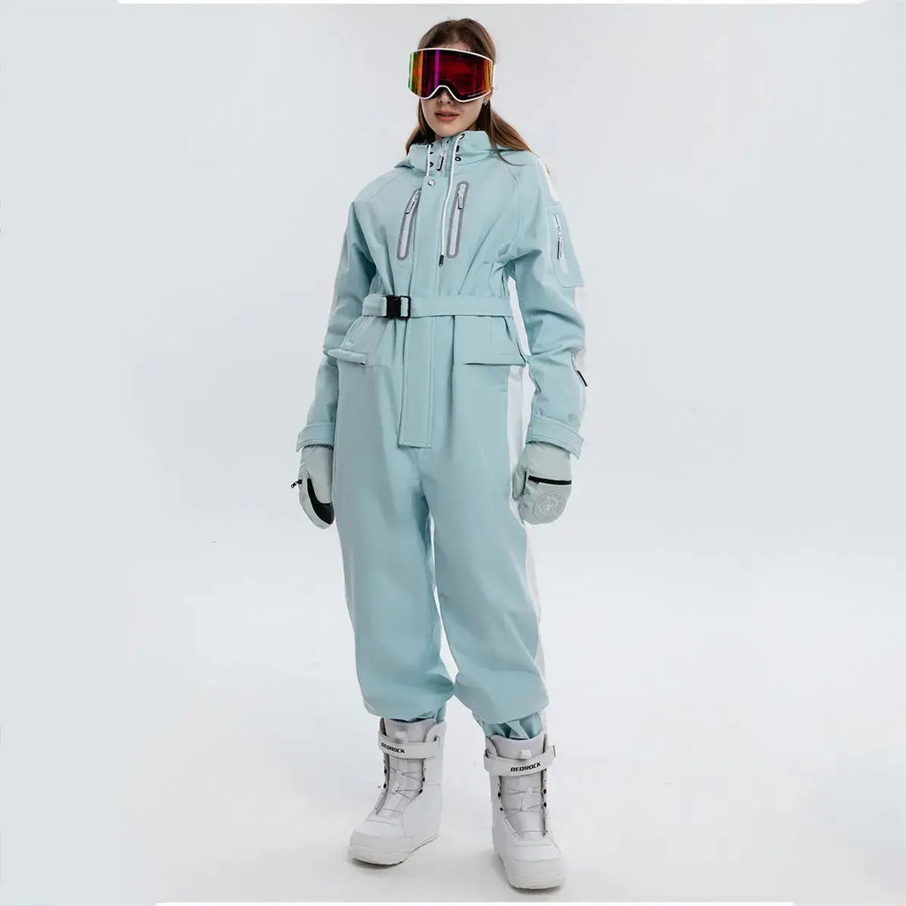 Hotian Colorblock Women Snowboarding One Piece Snow Suits HOTIAN