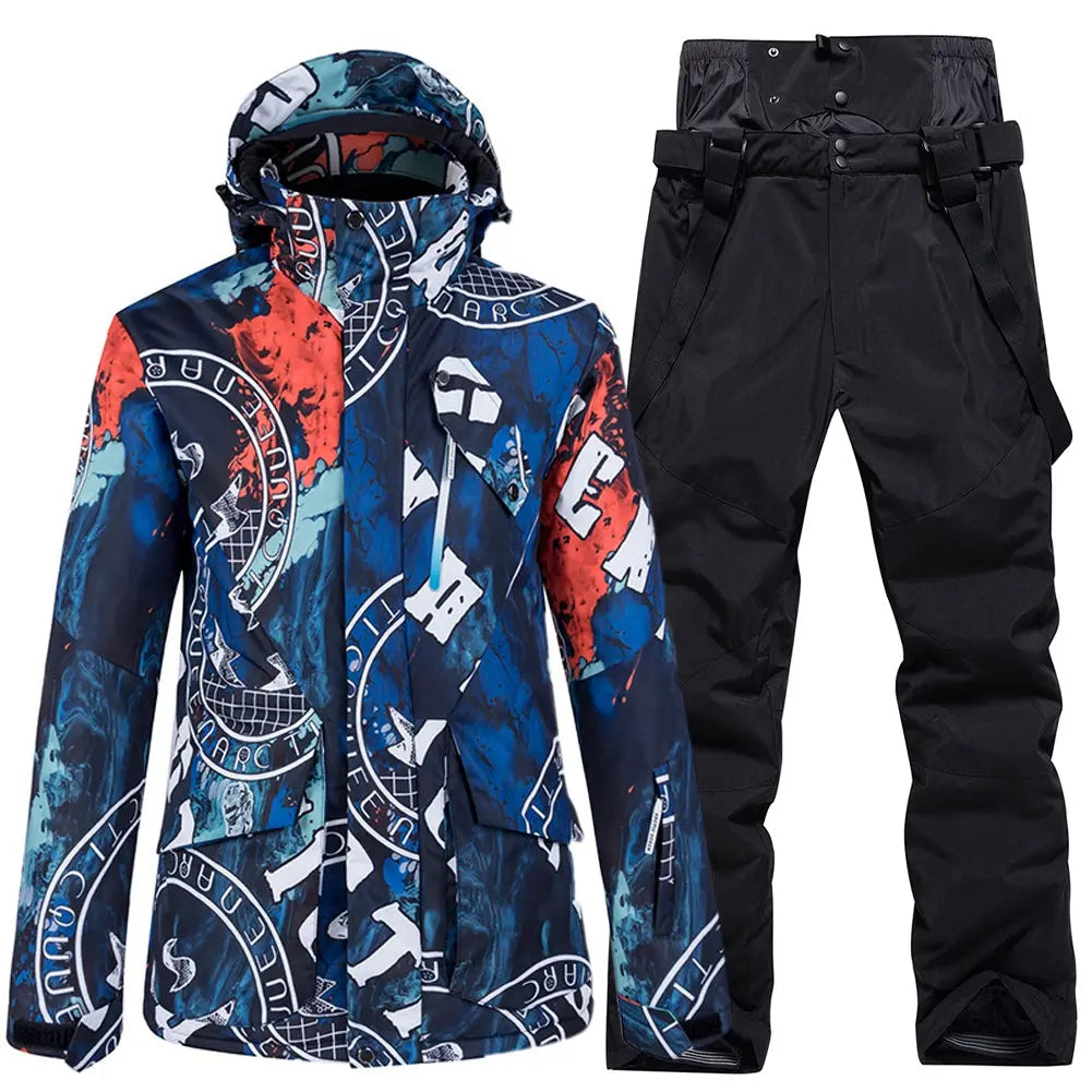 Hotian Detachable Hooded Men Insulated Jacket & Bib Pants HOTIAN