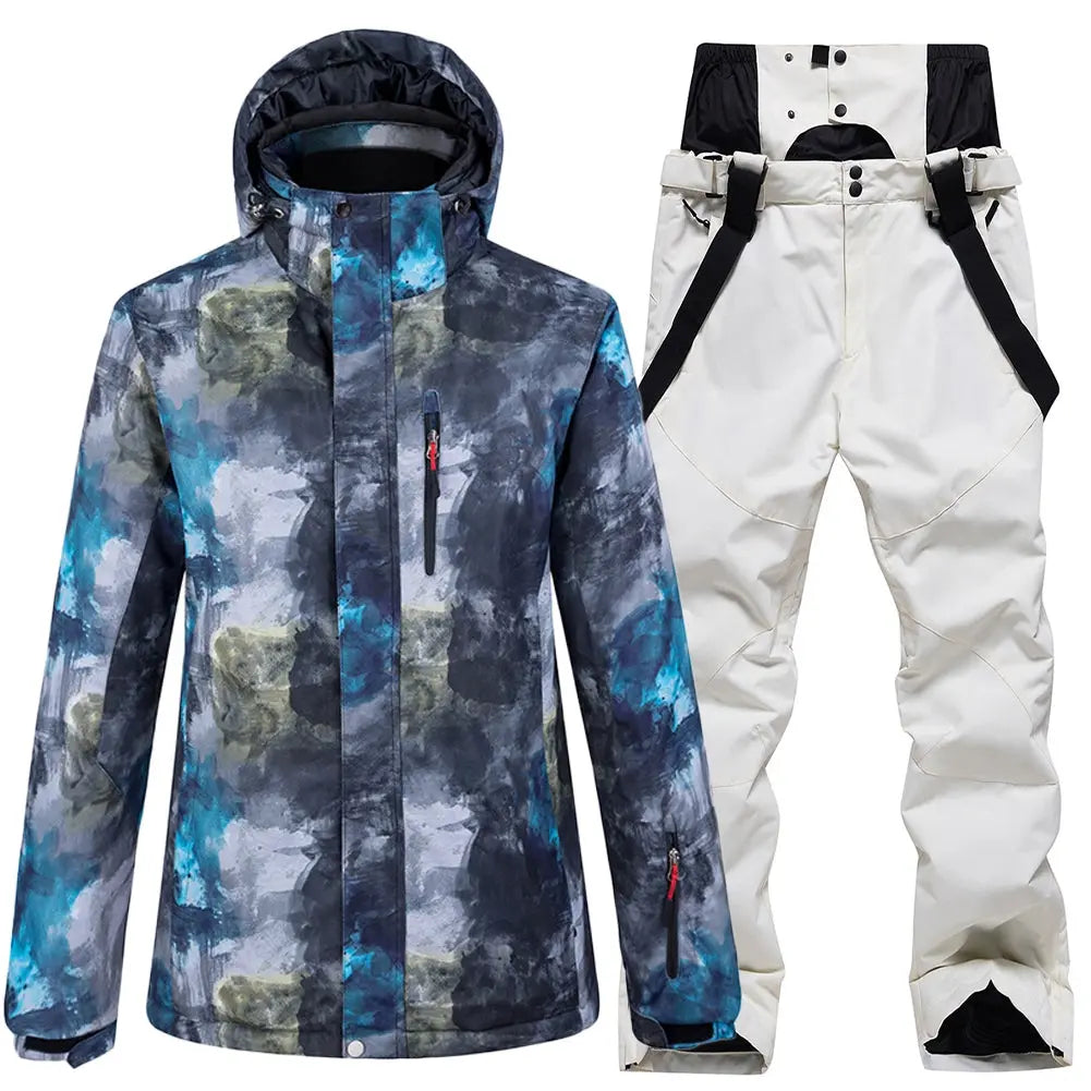 Hotian Detachable Hooded Men Ski Snowboard Jacket & Bib Pants HOTIAN