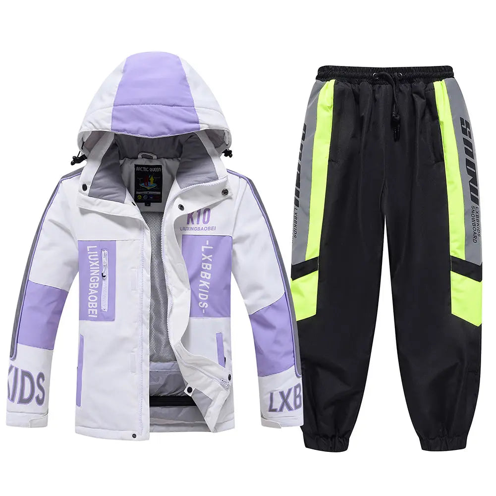 Hotian Kids Hooded Skiing Snowboarding Set Windproof HOTIAN