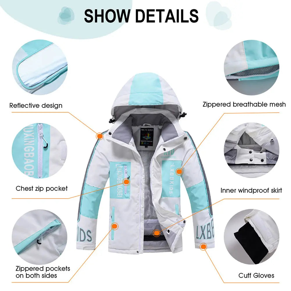 Hotian Kids Hooded Skiing Snowboarding Set Windproof HOTIAN