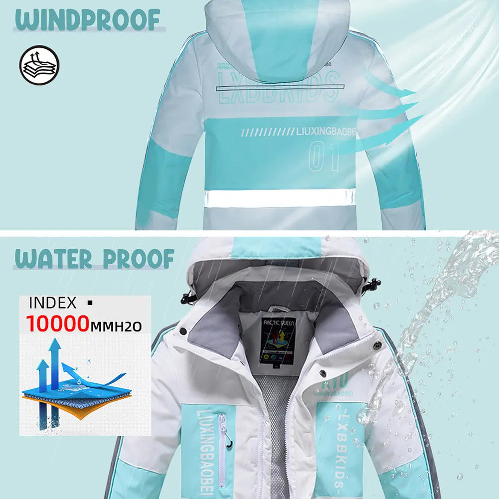 Hotian Kids Hooded Skiing Snowboarding Set Windproof HOTIAN