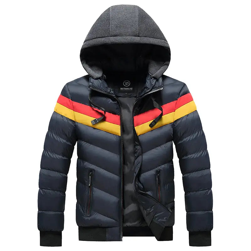 Hotian Men Hooded Down Jacket Coat Contrast Color HOTIAN