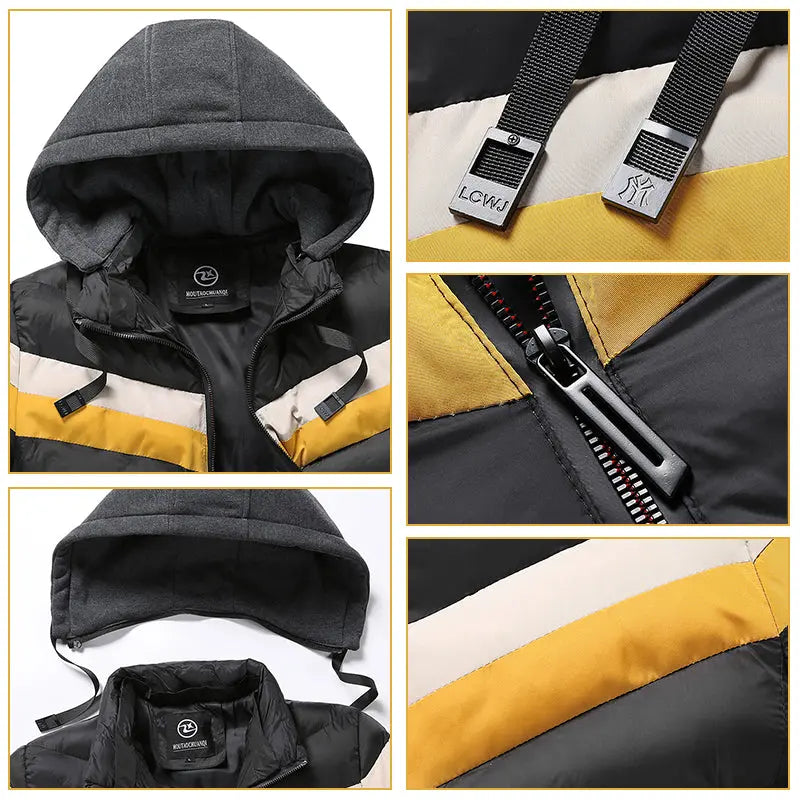 Hotian Men Hooded Down Jacket Coat Contrast Color HOTIAN