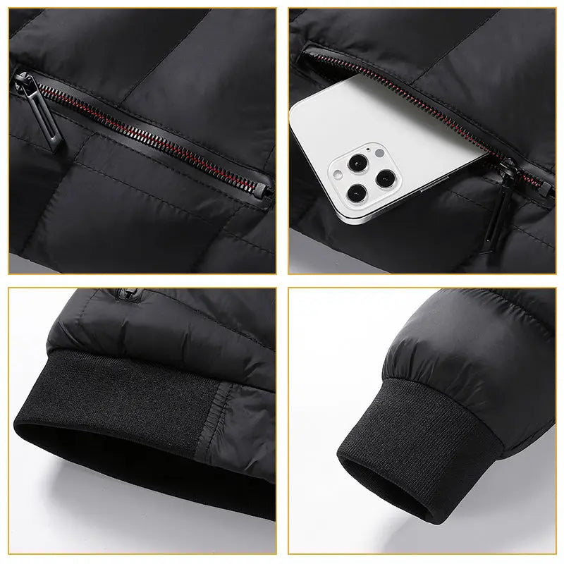 Hotian Men Hooded Down Jacket Coat Contrast Color HOTIAN