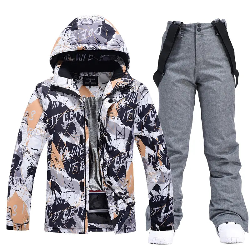 Hotian Men Ski Set Insulated Jacket & Bib Pants Waterproof HOTIAN