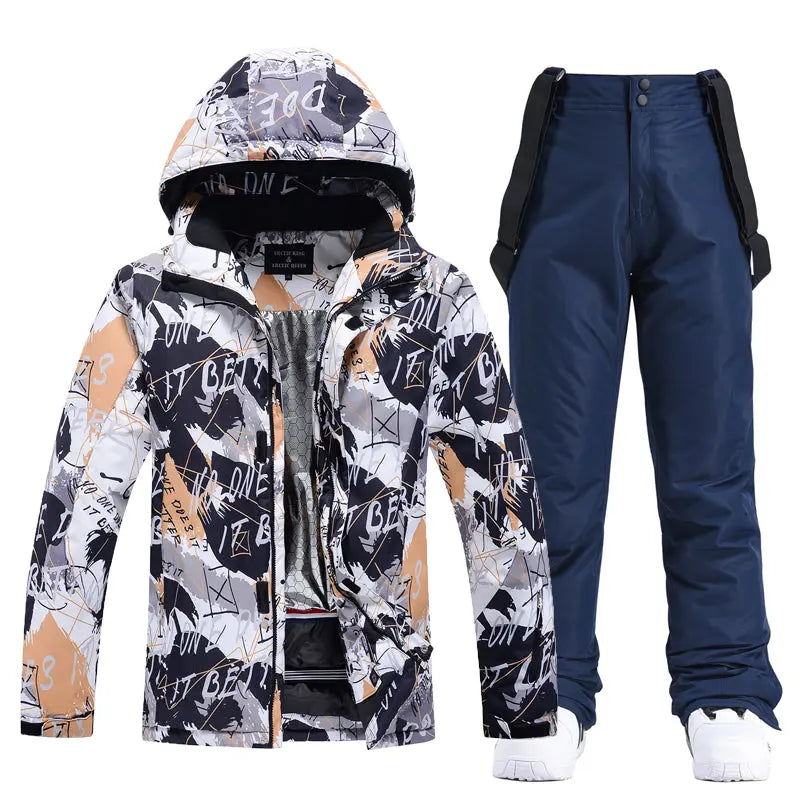 Hotian Men Ski Set Insulated Jacket & Bib Pants Waterproof HOTIAN