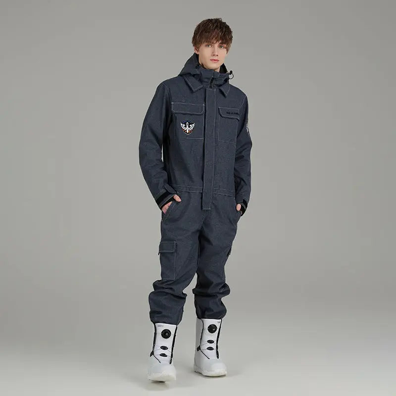 Hotian Men Ski Suit Downhill One-piece Snowsuit 