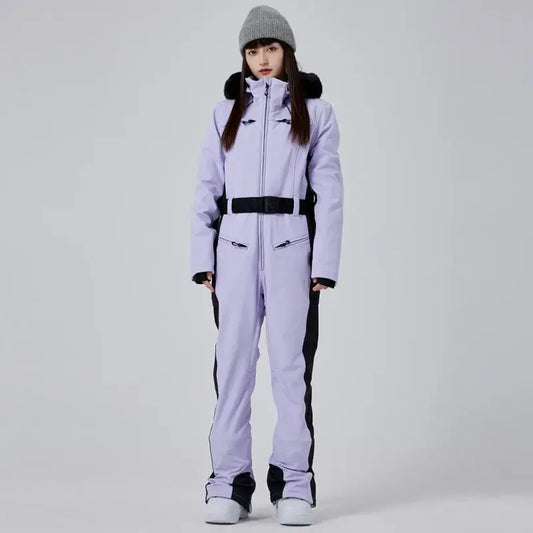 Hotian Women High Neck Hooded One Piece Ski Suits 