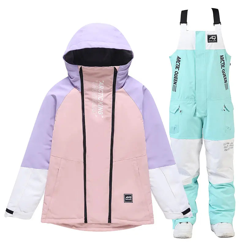 Hotian Women Ski Set Cargo Jacket & Bibs Pants