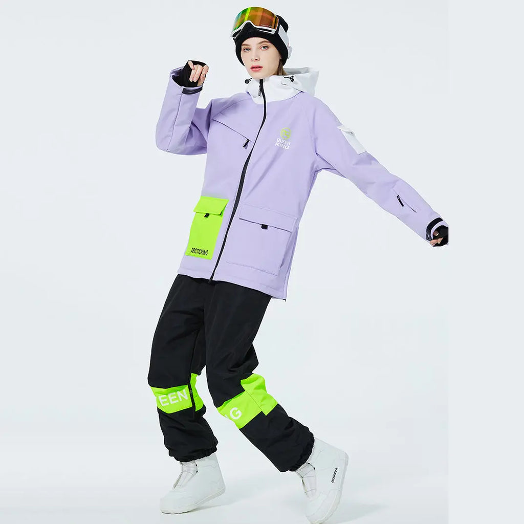 Hotian Women Ski Set Insulated Cargo Jacket & Jogger Pants HOTIAN