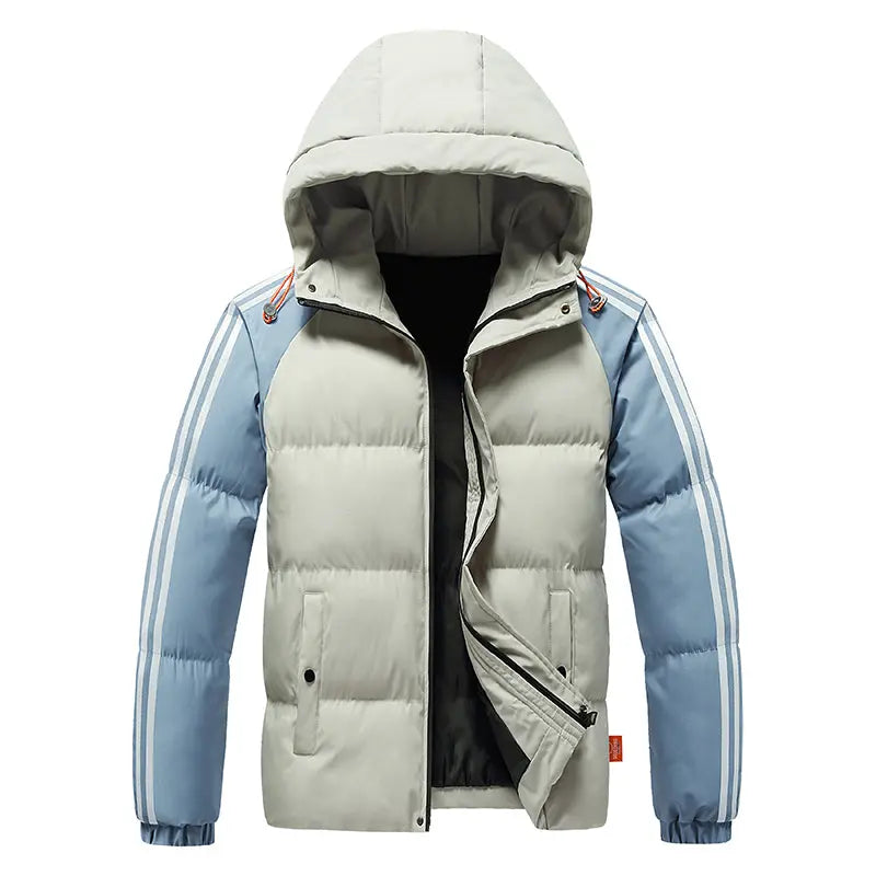 Hotiansnow Men Hooded Puffer Jacket Colorblock HOTIAN